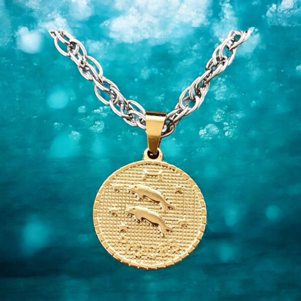 🆕 Pisces Gold Coin on Twisted Helix Necklace Stainless Steel